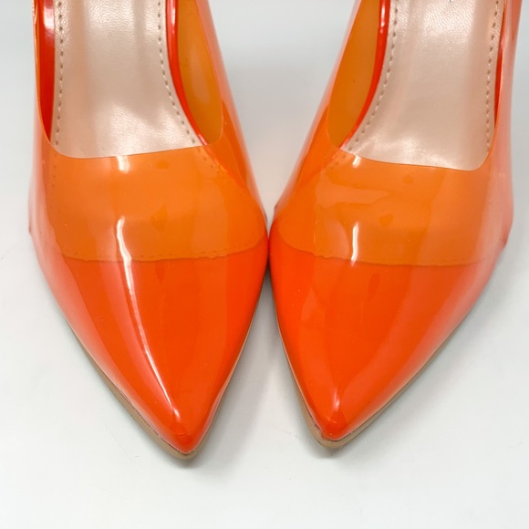 NEW Nasty Gal Clear Vinyl Patent Pointed Toe Block Heel Pumps Orange Retro 36 - Picture 5 of 8